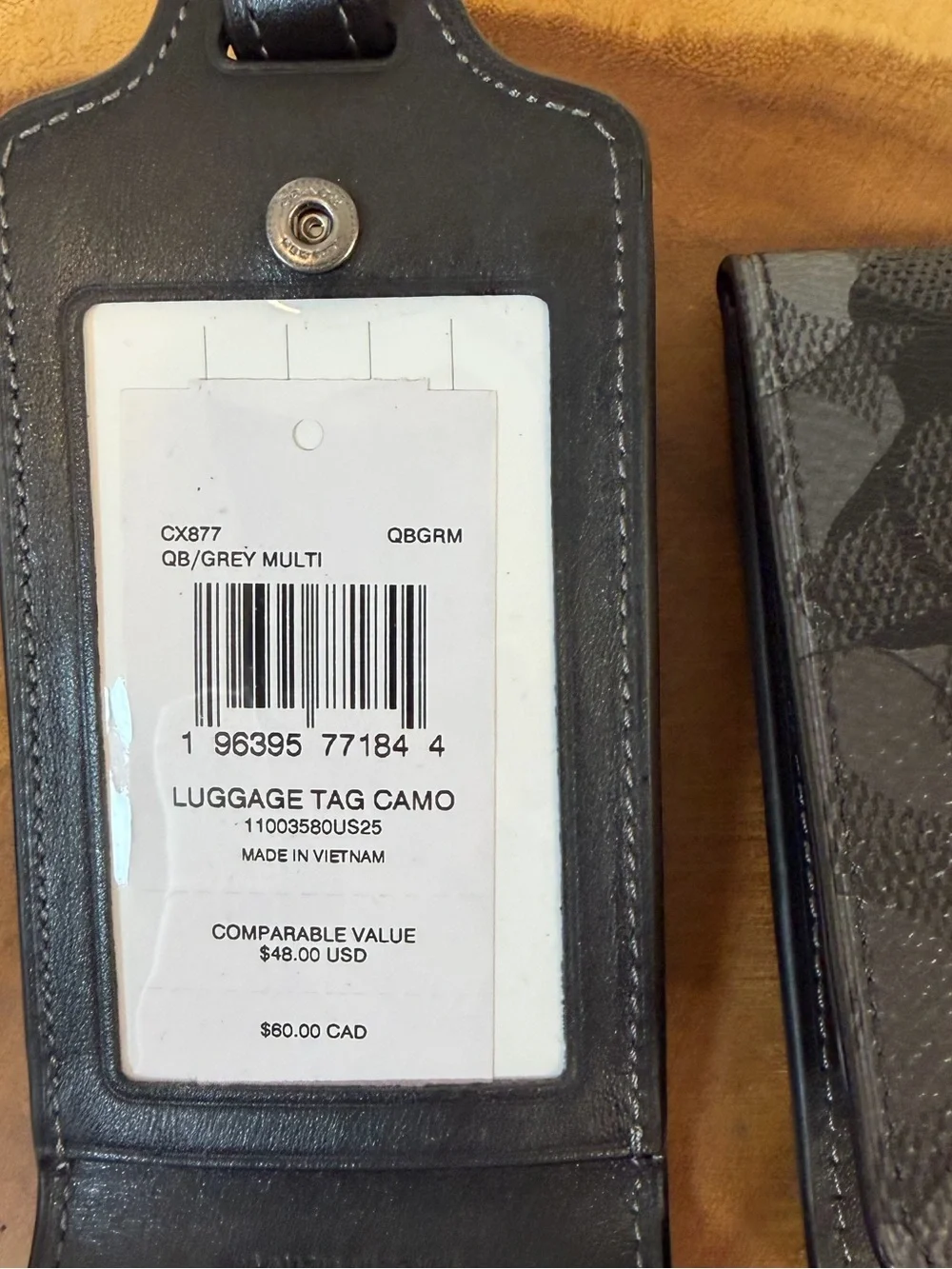 Set of 2 Coach Gray/Black Camo Luggage Tags New Retail $48 each